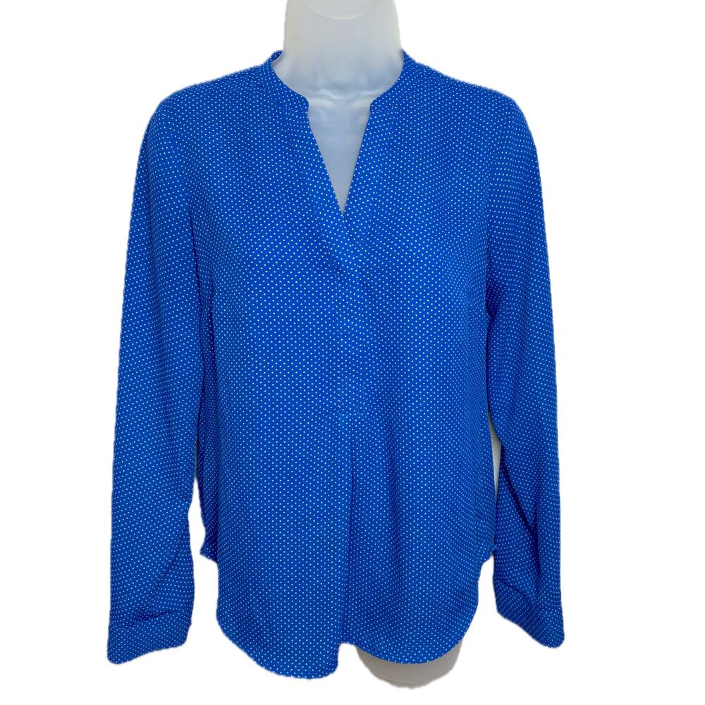 The Limited Polka Dot Royal Blue and White Blouse XS V-Neck Top Flowy